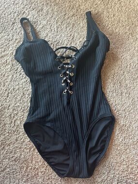 MICHAEL Michael Kors Black One-Piece Swimsuit with Lace-Up Detail
